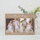 書道ハートミセス2結婚写真クラフト サンキューカード (スタンド正面)