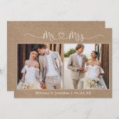 書道ハートミセス2結婚写真クラフト サンキューカード (正面/裏面)