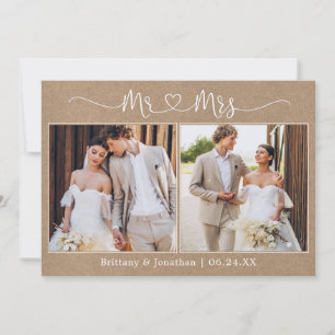 書道ハートミセス2結婚写真クラフト サンキューカード