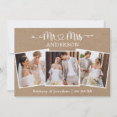 書道ハートミセス3写真結婚クラフト サンキューカード (正面)