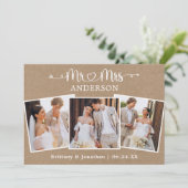 書道ハートミセス3写真結婚クラフト サンキューカード (スタンド正面)