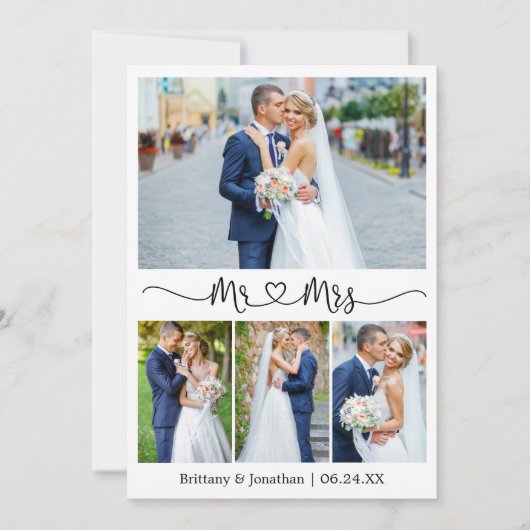 書道ハートミセス4写真結婚ズ サンキューカード (正面)