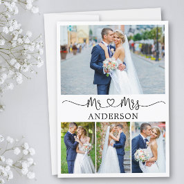 書道ハートミセス4写真結婚ズ サンキューカード