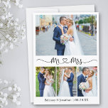 書道ハートミセス4写真結婚ズ サンキューカード<br><div class="desc">ミニマモダンリシンプルム書道台本ハートの新郎新婦結婚の4枚の写真サンキューカード</div>