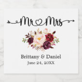 書道ハートミセス・フローラ結婚 スパークリングワインラベル (シングルラベル)