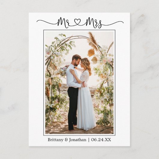 書道ハートミセス・結婚フォトありがとう ポストカード (正面)