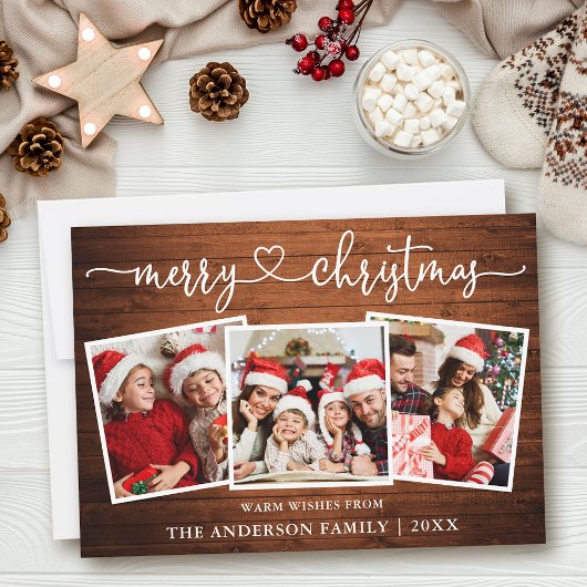 書道ハートメリークリスマスウッド3写真 シーズンカード