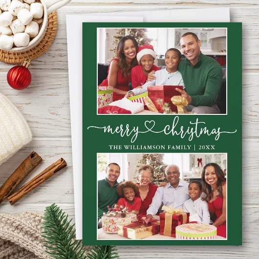 書道ハートメリークリスマスグリーン2写真 シーズンカード