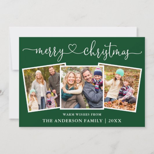 書道ハートメリークリスマスグリーン3写真 シーズンカード (正面)