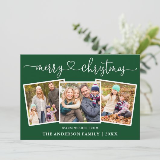書道ハートメリークリスマスグリーン3写真 シーズンカード (スタンド正面)