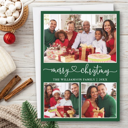 書道ハートメリークリスマスグリーン3写真 シーズンカード