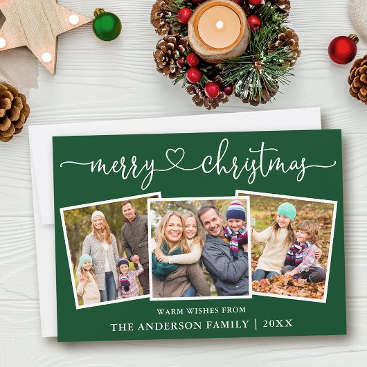 書道ハートメリークリスマスグリーン3写真 シーズンカード