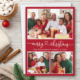 書道ハートメリークリスマスレッド3写真 シーズンカード