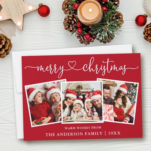 書道ハートメリークリスマスレッド3写真 シーズンカード