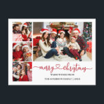 書道ハートレッドクリスマス4フォトホリデー ポストカード<br><div class="desc">書道モダンハートスクリプトメリークリスマス4フォトホリデー葉書 – 赤</div>