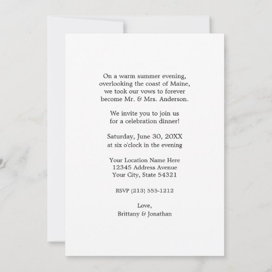 書道ハート写真がパーティー後ずっと楽しく 案内状 (裏面)