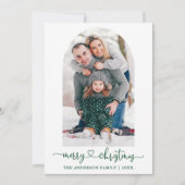 書道ハート写真アーチグリーンクリスマス シーズンカード (正面)