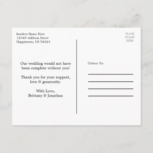 書道ハート写真ウェディングサンキュ ポストカード (裏面)