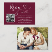 書道ハート写真結婚のバーガンディQR RSVP エンクロージャーカード (正面/裏面)