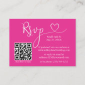 書道ハート写真結婚のホットピンクQR RSVP エンクロージャーカード (正面)