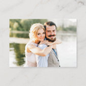 書道ハート写真結婚の埃っぽいブルーQR RSVP エンクロージャーカード (裏面)