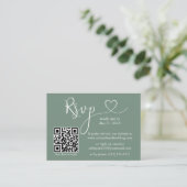 書道ハート写真結婚のSage Green QR RSVP エンクロージャーカード (スタンド正面)