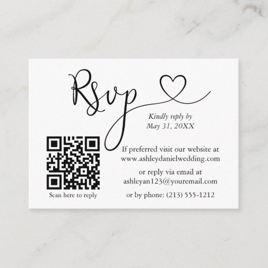 書道ハート写真QRウェディングRSVP エンクロージャーカード (正面)