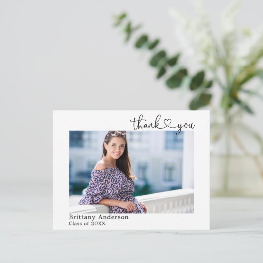 書道ハート卒業写真ありがとう ポストカード (スタンド正面)