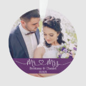 書道ハート夫妻結婚の紫 オーナメント (正面)