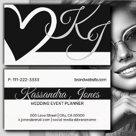 書道ハート形状白黒イニシャル 名刺