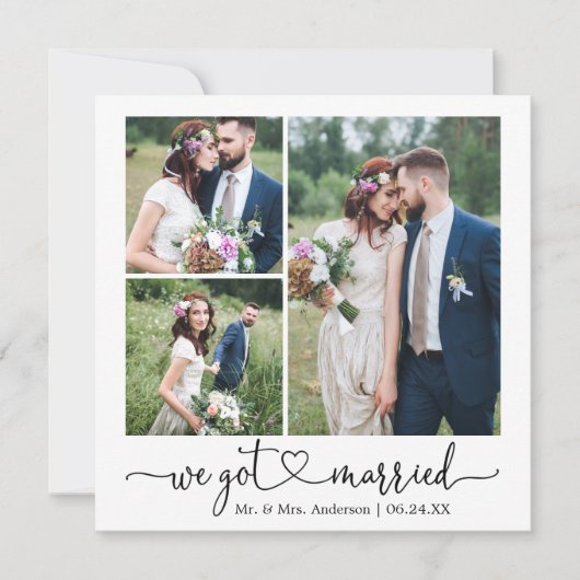 書道ハート得We結婚したの結婚3枚の写真 案内状 (正面)