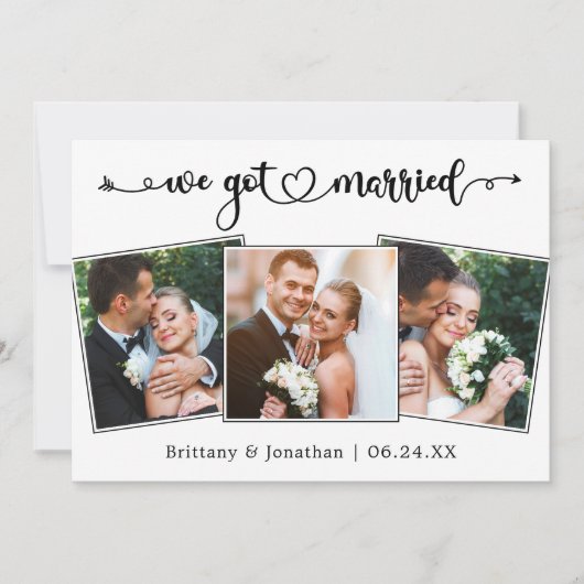 書道ハート得We結婚した 3結婚枚 案内状 (正面)