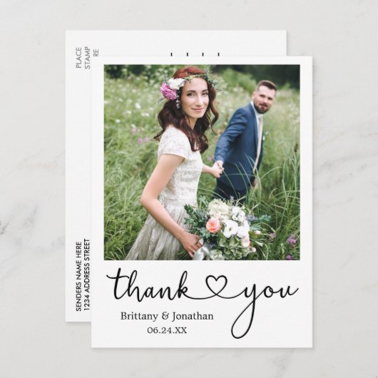 書道ハート感謝ウェディングフォト ポストカード (正面/裏面)