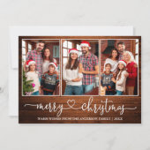 書道ハート木材3写真メリークリスマス シーズンカード (正面)