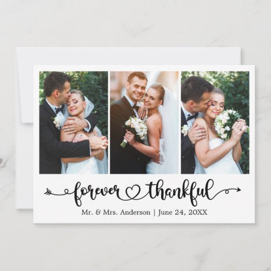 書道ハート永遠に感謝3写真結婚の サンキューカード (正面)