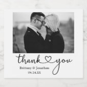 書道ハート白黒結婚写真 スパークリングワインラベル (シングルラベル)