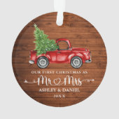 書道ハート素朴初めてのクリスマスレッドトラック オーナメント (裏面)