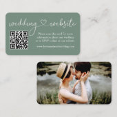 書道ハート結婚のくもの巣QRフォトセージ緑 エンクロージャーカード (正面/裏面)