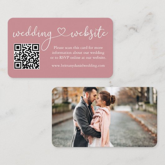 書道ハート結婚のくもの巣QR写真ほこりっぽいバラ エンクロージャーカード (正面/裏面)