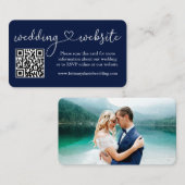 書道ハート結婚のウェブサイトQRフォトブルー エンクロージャーカード (正面/裏面)