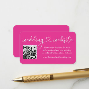 書道ハート結婚のウェブサイトQRホットピンク エンクロージャーカード