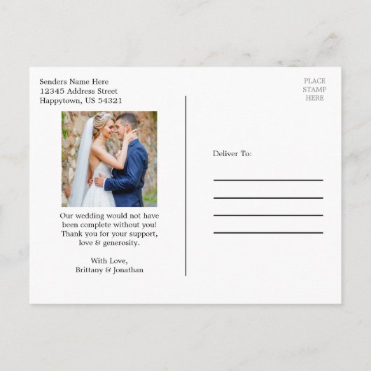 書道ハート結婚の写真をどうもありがとう ポストカード (裏面)