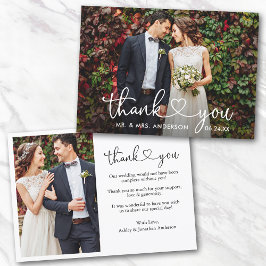 書道ハート結婚の新郎新婦2枚の写真 サンキューカード