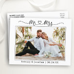書道ハート結婚のMr.Photo Thank You ポストカード<br><div class="desc">ミニマルモダンスシンプルハート書道台本夫妻の新婦と新郎の写真結婚ありがとうはがき</div>