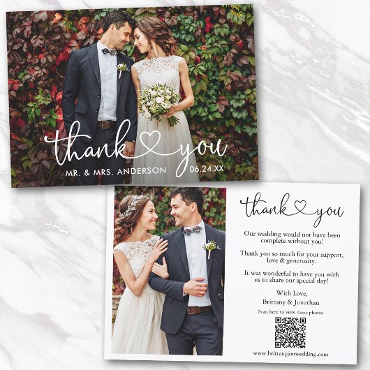 書道ハート結婚のQRコード2写真 サンキューカード