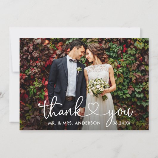 書道ハート結婚のQRコード2写真 サンキューカード (正面)