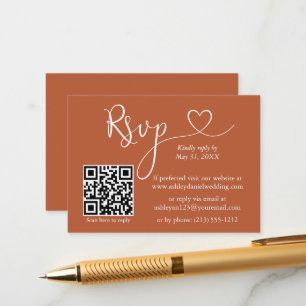 書道ハート結婚ズQR RSVPテラコッタ エンクロージャーカード