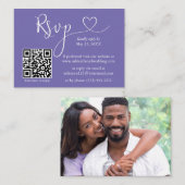 書道ハート結婚写真のPeriwinkle QR RSVP エンクロージャーカード (正面/裏面)