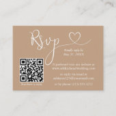 書道ハート結婚写真Taupe QR RSVP エンクロージャーカード (正面)