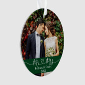 書道ハート結婚Mr.とMrs. Photo Green オーナメント (正面)